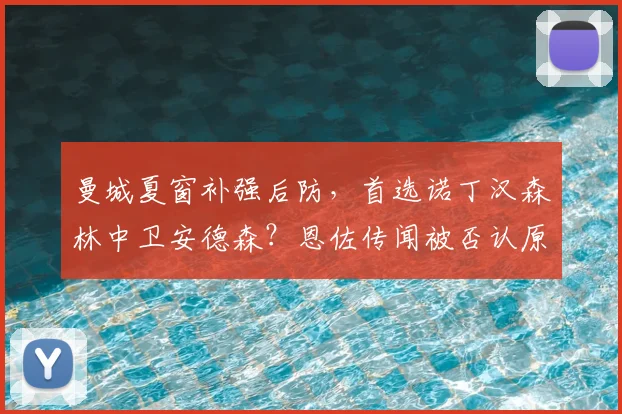 曼城夏窗补强后防，首选诺丁汉森林中卫安德森？恩佐传闻被否认原因解析